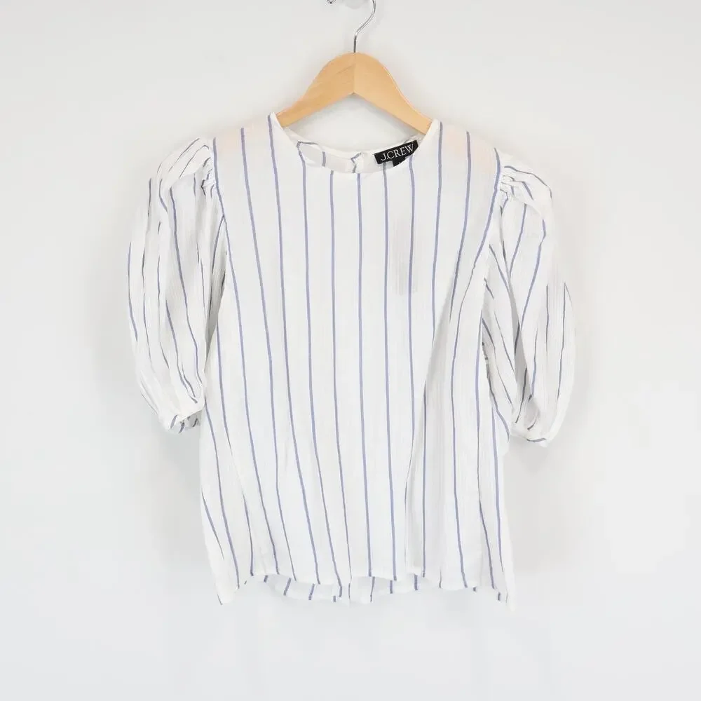 J.Crew Puff Sleeve Stripe Sheer Gauze Ivory Top Size Small NWT